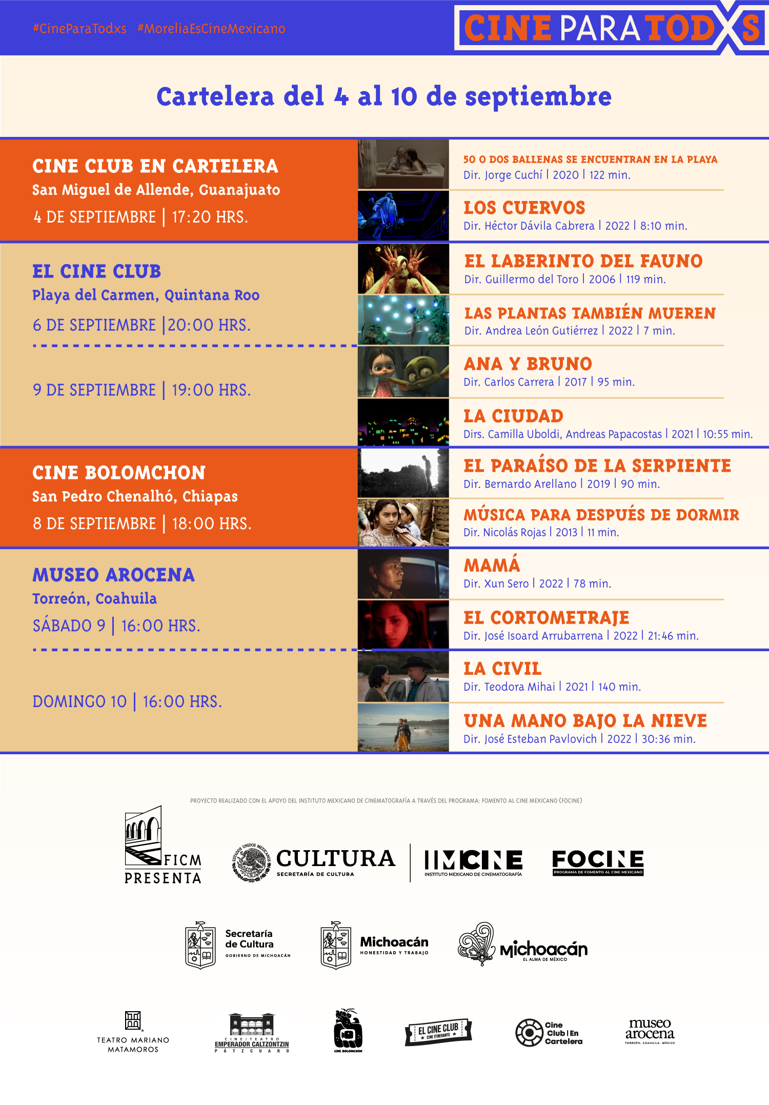 Cartelera 4 al 10 de septiembre de 2023